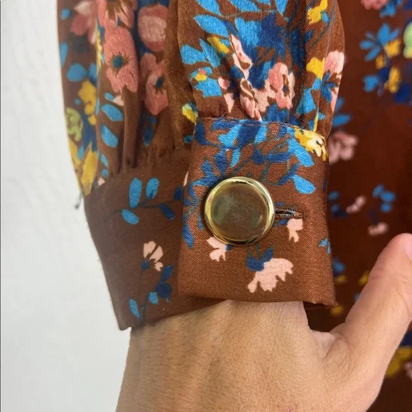 Zara - Colorful Floral Neck Tie Long Sleeve Deep V Neck Midi Dress Size Large - Picture 8 of 12